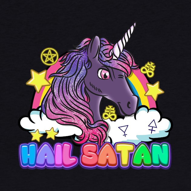 Hail Satan Unicorn I Satan Rainbow Pentagram design by biNutz